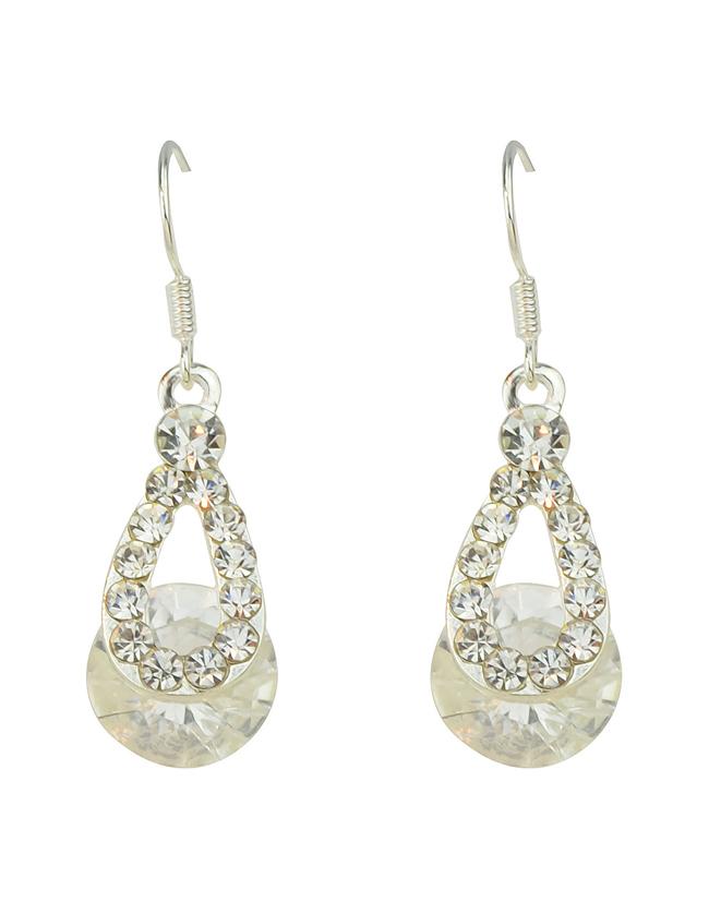 Romwe Fashionable Beautiful White Shining Long Drop Stone Earrings