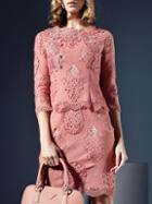 Romwe Pink Round Neck Length Sleeve Crochet Dress