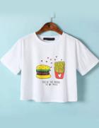 Romwe White Short Sleeve Hamburger Pint Crop T-shirt