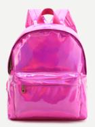 Romwe Hot Pink Front Pocket Pu Backpack
