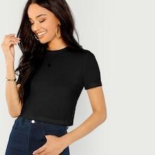 Romwe Solid Round Neck Crop Top