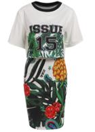 Romwe Contrast Collar Tropicals Print Top With Split Skirt