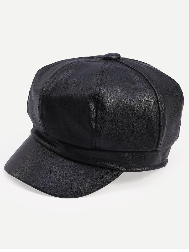 Romwe Black Retro Pu Octagonal Cap