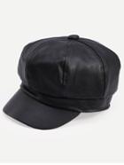 Romwe Black Retro Pu Octagonal Cap