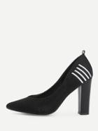 Romwe Striped Detail Block Heeled Pumps