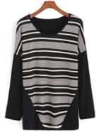 Romwe Round Neck Striped Loose Top