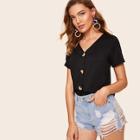 Romwe V-neck Button Front Tee
