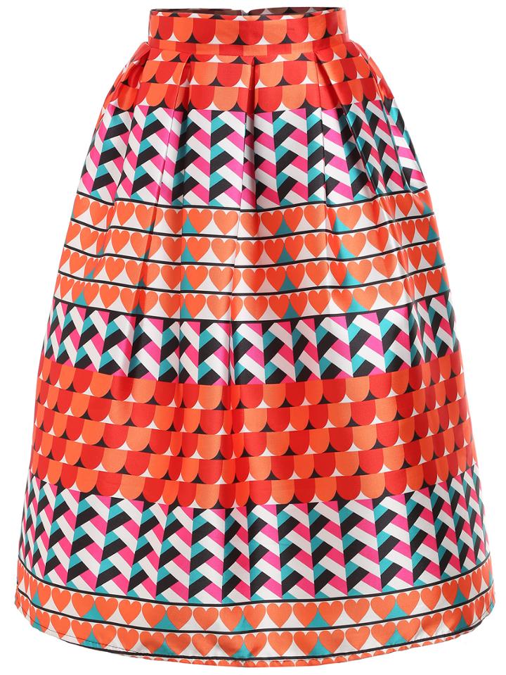 Romwe Heart Print Flare Skirt