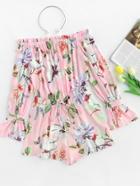 Romwe Bell Cuff Frilled Botanical Bardot Romper
