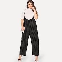 Romwe Plus Striped Wide Leg Jumpsuit