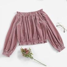 Romwe Velvet Off-shoulder Frill Trim Tee
