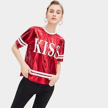 Romwe Stripe And Letter Print Tee