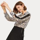 Romwe Leopard Print Mesh Panel Blouse
