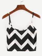 Romwe Black White Chevron Print Crop Cami Top