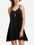 Romwe Black Lace Hem Chiffon Cami Dress