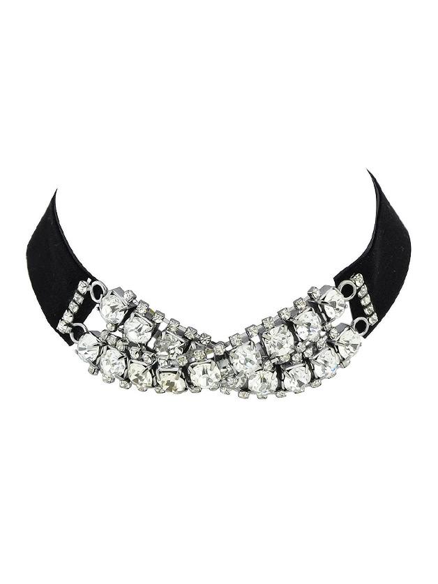 Romwe Velvet Choker With Rhinestone Necklace