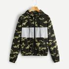 Romwe Cut And Sew Drawstring Camouflage Print Hooded Jacket