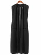 Romwe Black Pockets Long Design Vest