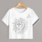 Romwe Abstract Sun Print Cut Out Tee
