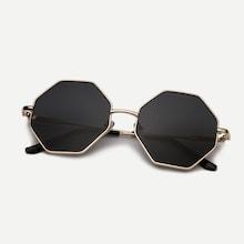 Romwe Guys Metal Frame Polygon Lens Sunglasses