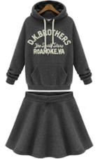 Romwe Hooded Letters Print Sweatshirt With Skirt