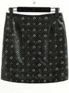 Romwe Black Eyelet Detail Zipper Back Pu Skirt