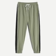 Romwe Guys Contrast Panel Elastic Hem Drawstring Pants