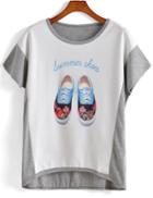 Romwe Dip Hem Shoes Print T-shirt