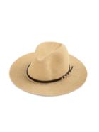 Romwe Metal Detail Faux Leather Band Straw Hat