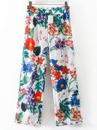 Romwe Multicolor Floral Wide Leg Pants