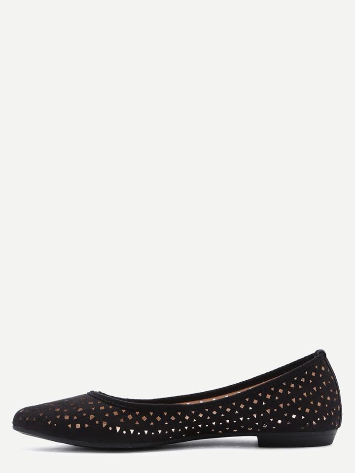Romwe Laser-cut Pointed Toe Flats - Black