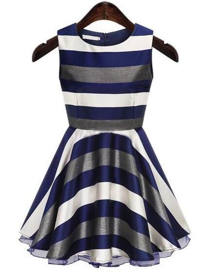 Romwe Striped Layered A Line Sleeveless Dress
