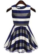 Romwe Striped Layered A Line Sleeveless Dress