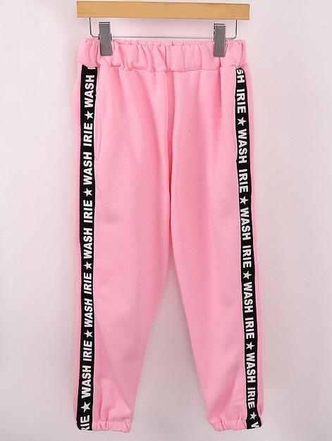 Romwe Elastic Waist Letter Print Pink Pant