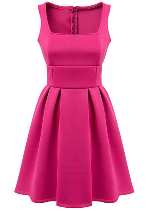 Romwe Sleeveless Pleated Slim Pink Dress