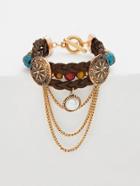 Romwe Faux Pearl & Chain Detail Woven Bracelet