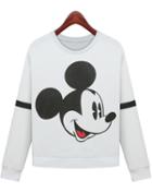Romwe Mickey Print Crop White Sweatshirt