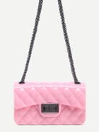 Romwe Pink Plastic Quilted Flap Bag With Chain