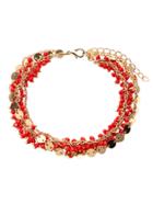 Romwe Red Beaded Coin Charm Layered Anklet