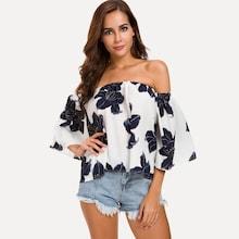 Romwe Off Shoulder Floral Top