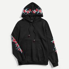 Romwe Men Rose Print Pocket Front Hoodie