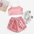 Romwe Pink Bright Contrast Binding Cami Top With Shorts