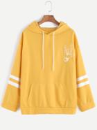 Romwe Yellow Love Gesture Print Drawstring Hooded Sweatshirt