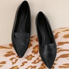 Romwe Pu Stitch Pointed Flats