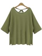 Romwe Olive Green Tie-back Side-slit T-shirt