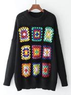 Romwe Crochet Flower Drop Shoulder Sweater