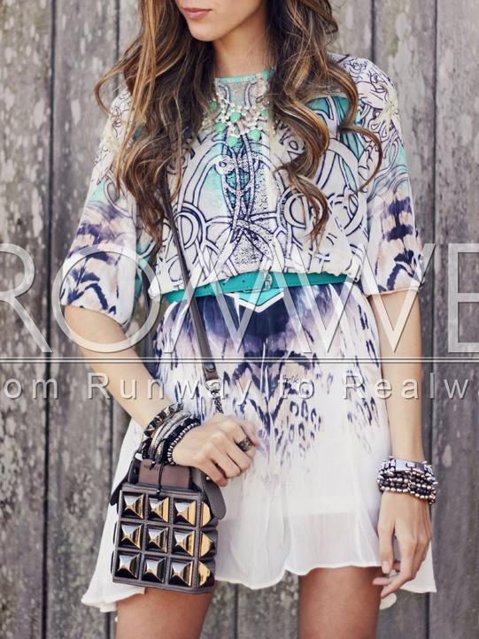Romwe Crew Neck Tribal Print Flowy Dress