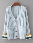 Romwe Striped Cuff Ribbed Knit Cardigan