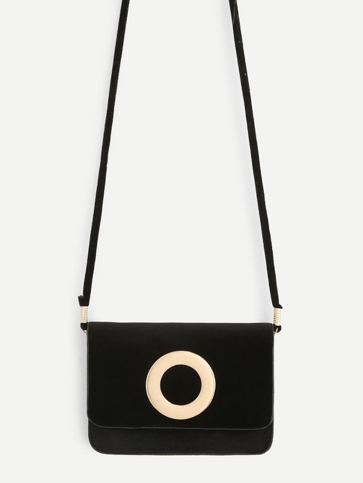 Romwe Open Ring Front Flap Crossbody Bag