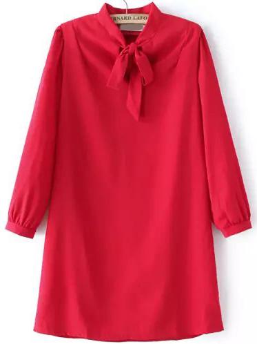 Romwe Tie Neck Shirt Dress